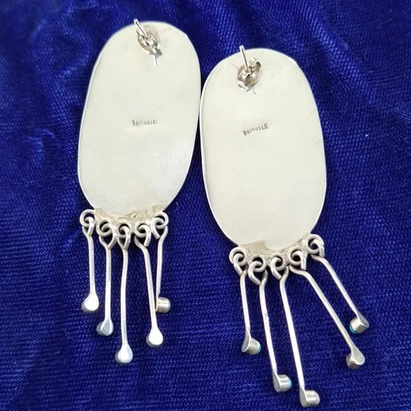 Vintage Native American Multi Stone On Sterling Silver Dangle Earrings Post - Picture 10 of 16